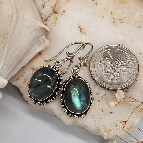 Natural Labradorite Stones Silver 925 Earrings - Picture 8 of 8